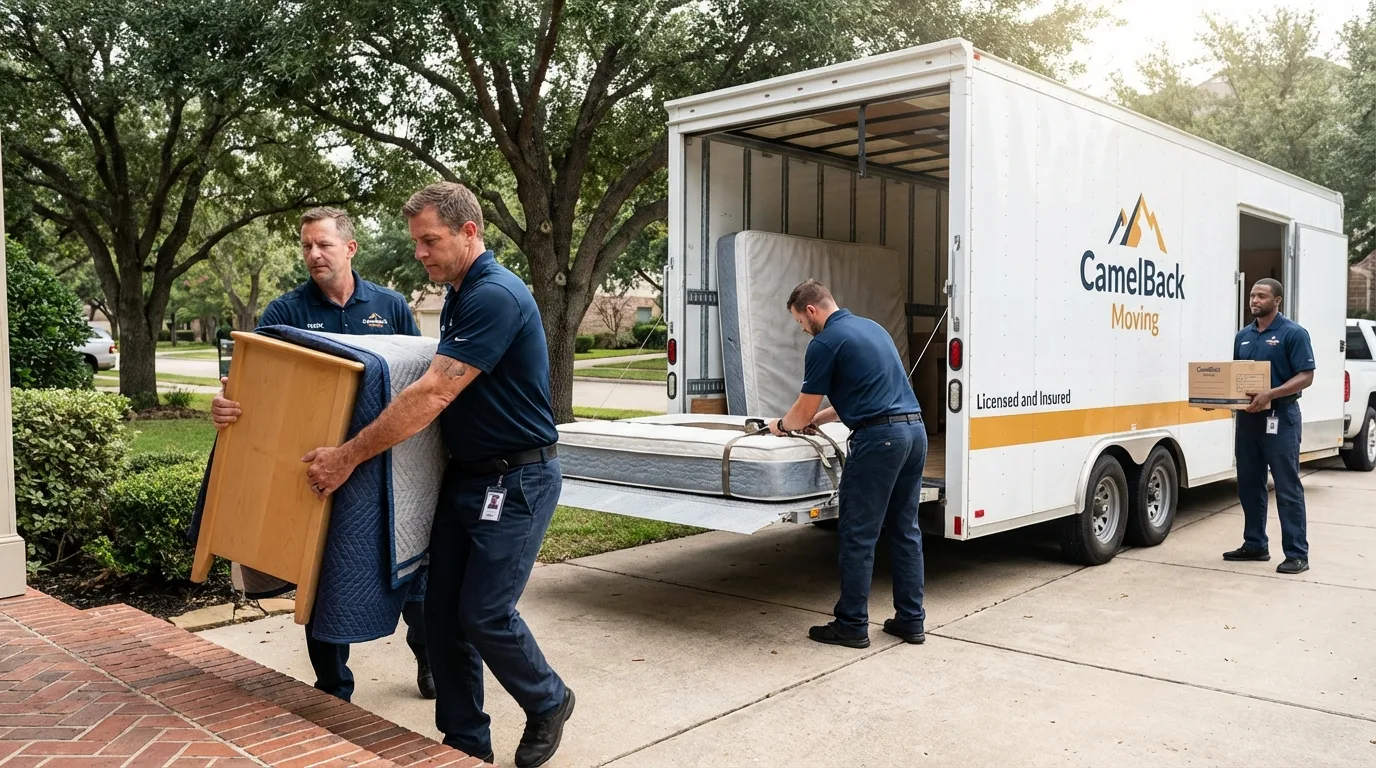 Crew loading residential truck for cross-state move from Paradis, LA